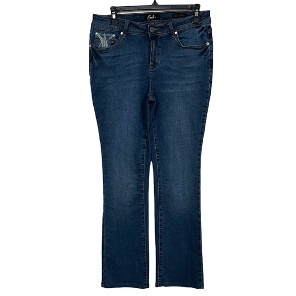 Earl Jeans Rhinestone Embellished Embroidered Detail Slim Bootcut Jeans Size 10 - Picture 1 of 8
